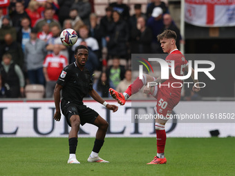 Middlesbrough's Ben Doak clears the ball downfield during the Sky Bet Championship match between Middlesbrough and Stoke City at the Riversi...