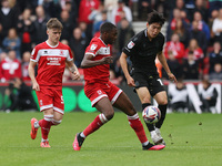 Stoke City's Bae Jun-Ho is in action with Middlesbrough's Anfernee Dijksteel during the Sky Bet Championship match between Middlesbrough and...