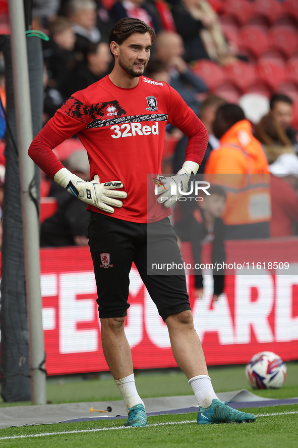 Sol Brynn of Middlesbrough warms up during the Sky Bet Championship match between Middlesbrough and Stoke City at the Riverside Stadium in M...