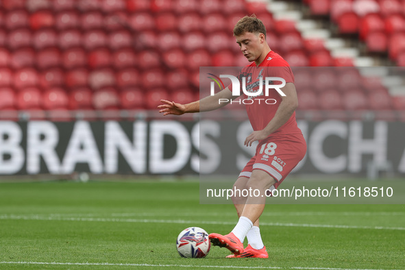 Aidan Morris warms up during the Sky Bet Championship match between Middlesbrough and Stoke City at the Riverside Stadium in Middlesbrough,...