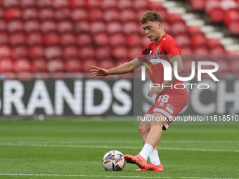 Aidan Morris warms up during the Sky Bet Championship match between Middlesbrough and Stoke City at the Riverside Stadium in Middlesbrough,...