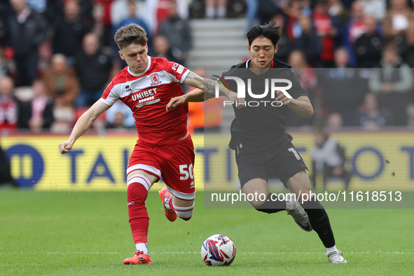 Bae Jun-Ho of Stoke City is in action against Middlesbrough's Ben Doak during the Sky Bet Championship match between Middlesbrough and Stoke...