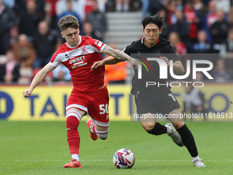 Bae Jun-Ho of Stoke City is in action against Middlesbrough's Ben Doak during the Sky Bet Championship match between Middlesbrough and Stoke...