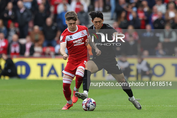 Bae Jun-Ho of Stoke City is in action against Middlesbrough's Ben Doak during the Sky Bet Championship match between Middlesbrough and Stoke...