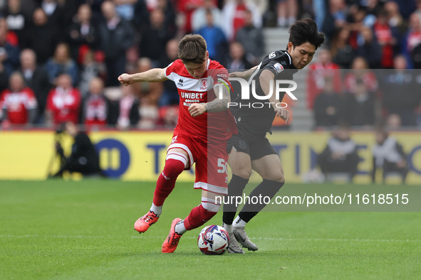 Bae Jun-Ho of Stoke City is in action against Middlesbrough's Ben Doak during the Sky Bet Championship match between Middlesbrough and Stoke...