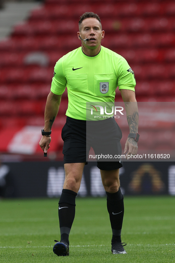 Match referee Stephen Martin during the Sky Bet Championship match between Middlesbrough and Stoke City at the Riverside Stadium in Middlesb...