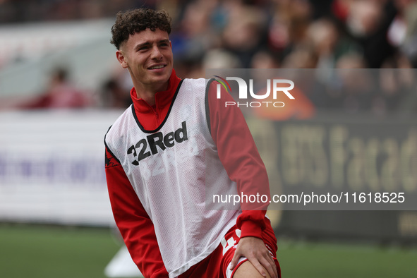 Middlesbrough's Law McCabe warms up during the Sky Bet Championship match between Middlesbrough and Stoke City at the Riverside Stadium in M...