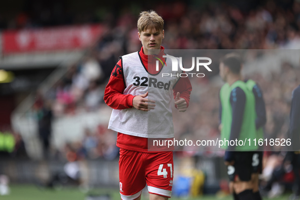 Harley Hunt of Middlesbrough warms up during the Sky Bet Championship match between Middlesbrough and Stoke City at the Riverside Stadium in...