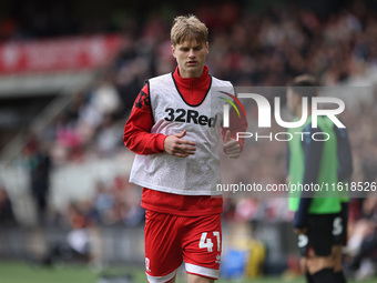 Harley Hunt of Middlesbrough warms up during the Sky Bet Championship match between Middlesbrough and Stoke City at the Riverside Stadium in...