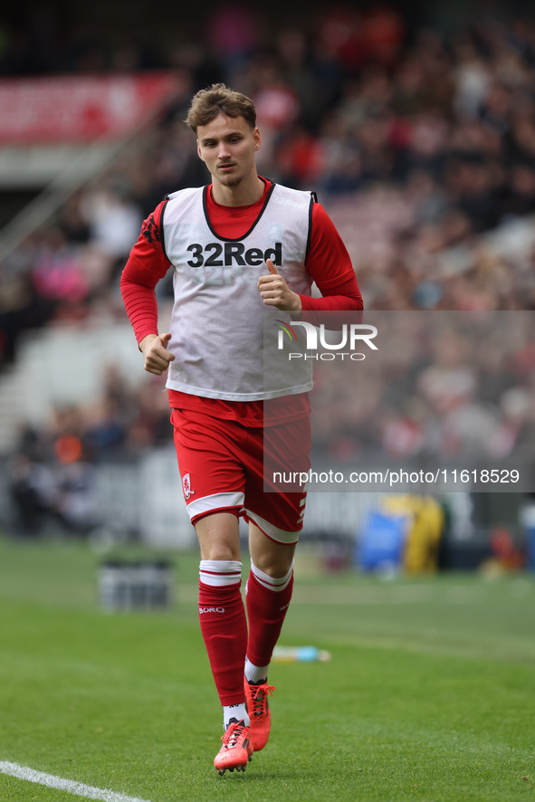 Rav van den Berg of Middlesbrough warms up during the Sky Bet Championship match between Middlesbrough and Stoke City at the Riverside Stadi...