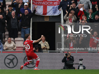 Middlesbrough's Ben Doak celebrates after scoring their first goal during the Sky Bet Championship match between Middlesbrough and Stoke Cit...