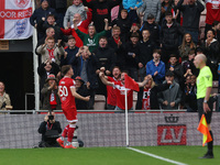 Middlesbrough's Ben Doak celebrates after scoring their first goal during the Sky Bet Championship match between Middlesbrough and Stoke Cit...