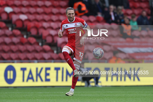 Luke Ayling of Middlesbrough is in action during the Sky Bet Championship match between Middlesbrough and Stoke City at the Riverside Stadiu...