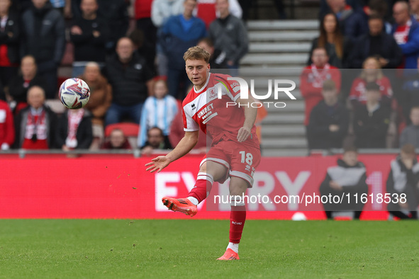 Aidan Morris of Middlesbrough is in action during the Sky Bet Championship match between Middlesbrough and Stoke City at the Riverside Stadi...