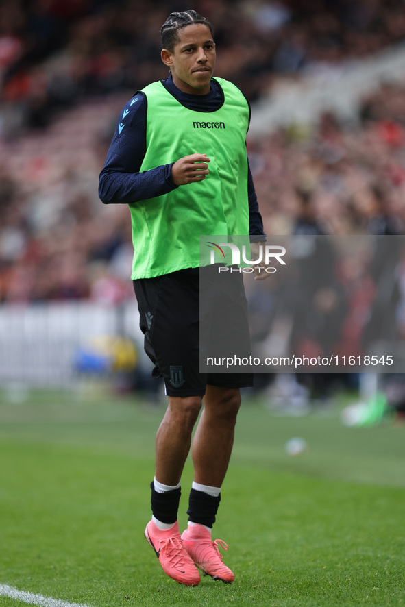 Stoke City's Andres Vidigal warms up during the Sky Bet Championship match between Middlesbrough and Stoke City at the Riverside Stadium in...