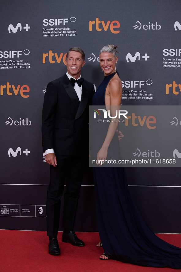 Laura Sanchez and Manuel Escribano attend the closing red carpet during the 72nd edition of the San Sebastian International Film Festival in...