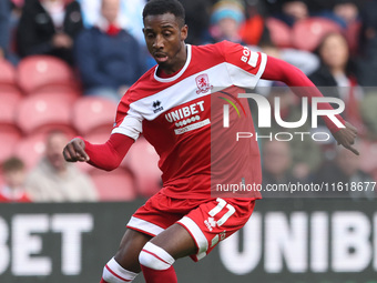 Isaiah Jones of Middlesbrough plays during the Sky Bet Championship match between Middlesbrough and Stoke City at the Riverside Stadium in M...