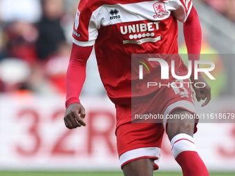 Isaiah Jones of Middlesbrough is in action during the Sky Bet Championship match between Middlesbrough and Stoke City at the Riverside Stadi...