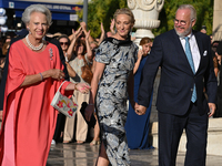 Princess Benedikte of Denmark, Princess Alexandra zu Sayn-Wittgenstein-Berleburg, and Count Michael Ahlefeldt-Laurvig-Bille arrive at the Me...