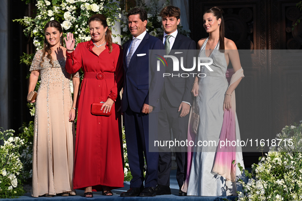 Princess Alexia of Greece and Carlos Morales Quintana with their children Ana Maria Morales, Amelia Morales, and Carlos Morales arrive at th...