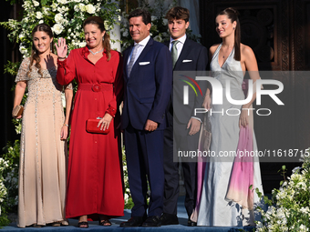 Princess Alexia of Greece and Carlos Morales Quintana with their children Ana Maria Morales, Amelia Morales, and Carlos Morales arrive at th...