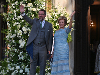 Prince Nikolaos of Greece and former Queen Anne-Marie of Greece arrive at the Metropolitan Cathedral of Athens for the wedding of Princess T...