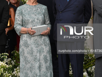 Crown Prince Alexander of Yugoslavia and Crown Princess Katherine of Serbia depart from the Metropolitan Cathedral of Athens after the weddi...