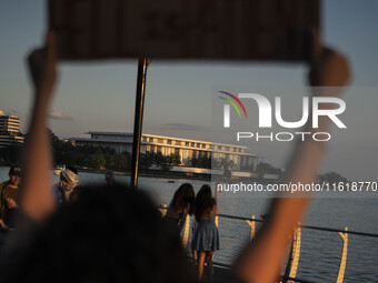 On September 28, 2024, in Washington, DC, a group of 100 protesters gathers at Georgetown Waterfront to protest the war on Palestine in Gaza...