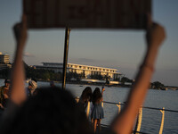 On September 28, 2024, in Washington, DC, a group of 100 protesters gathers at Georgetown Waterfront to protest the war on Palestine in Gaza...