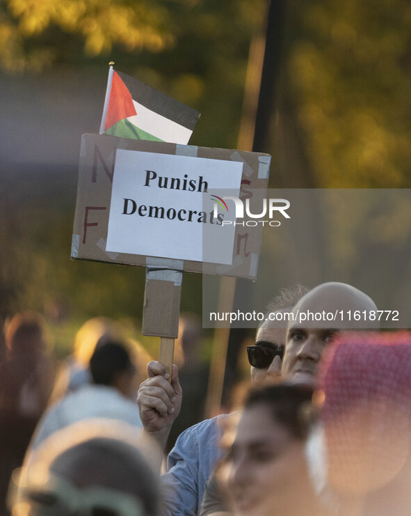 On September 28, 2024, in Washington, DC, a group of 100 protesters gathers at Georgetown Waterfront to protest the war on Palestine in Gaza...