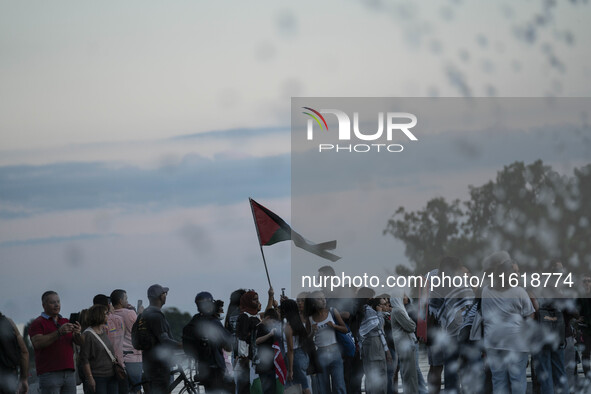 On September 28, 2024, in Washington, DC, a group of 100 protesters gathers at Georgetown Waterfront to protest the war on Palestine in Gaza...