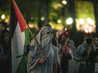 On September 28, 2024, in Washington, DC, a group of 100 protesters gathers at Georgetown Waterfront to protest the war on Palestine in Gaza...