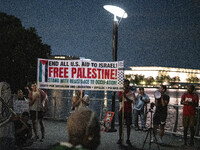 On September 28, 2024, in Washington, DC, a group of 100 protesters gathers at Georgetown Waterfront to protest the war on Palestine in Gaza...