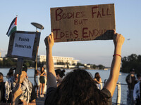 On September 28, 2024, in Washington, DC, a group of 100 protesters gathers at Georgetown Waterfront to protest the war on Palestine in Gaza...