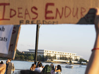 On September 28, 2024, in Washington, DC, a group of 100 protesters gathers at Georgetown Waterfront to protest the war on Palestine in Gaza...