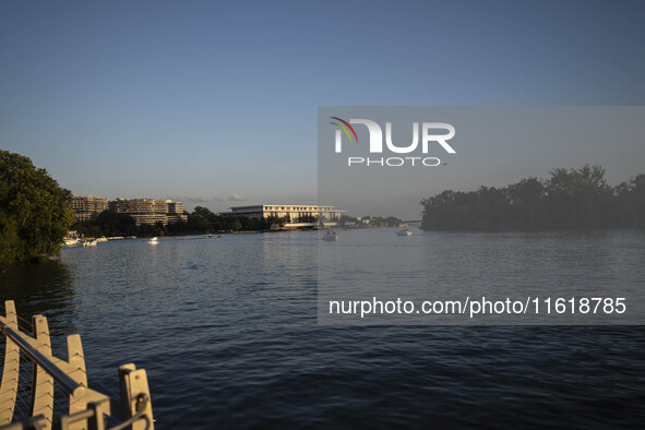 On September 28, 2024, in Washington, DC, a group of 100 protesters gathers at Georgetown Waterfront to protest the war on Palestine in Gaza...