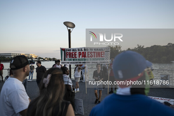 On September 28, 2024, in Washington, DC, a group of 100 protesters gathers at Georgetown Waterfront to protest the war on Palestine in Gaza...