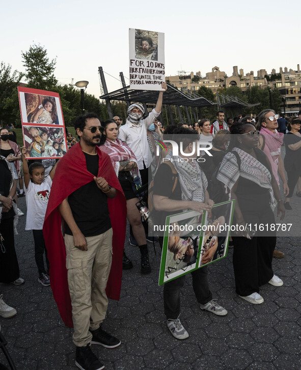 On September 28, 2024, in Washington, DC, a group of 100 protesters gathers at Georgetown Waterfront to protest the war on Palestine in Gaza...