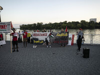 On September 28, 2024, in Washington, DC, a group of 100 protesters gathers at Georgetown Waterfront to protest the war on Palestine in Gaza...