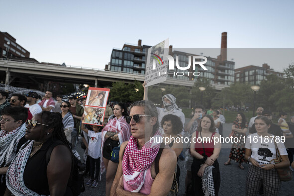 On September 28, 2024, in Washington, DC, a group of 100 protesters gathers at Georgetown Waterfront to protest the war on Palestine in Gaza...