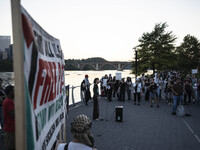 On September 28, 2024, in Washington, DC, a group of 100 protesters gathers at Georgetown Waterfront to protest the war on Palestine in Gaza...