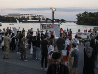 On September 28, 2024, in Washington, DC, a group of 100 protesters gathers at Georgetown Waterfront to protest the war on Palestine in Gaza...