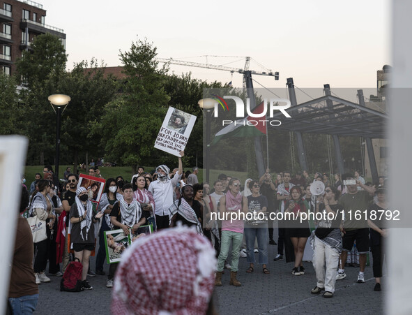 On September 28, 2024, in Washington, DC, a group of 100 protesters gathers at Georgetown Waterfront to protest the war on Palestine in Gaza...