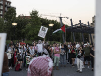 On September 28, 2024, in Washington, DC, a group of 100 protesters gathers at Georgetown Waterfront to protest the war on Palestine in Gaza...