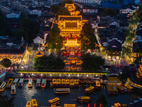 Tourists visit the Confucius Temple scenic spot in Nanjing, China, on September 28, 2024. (