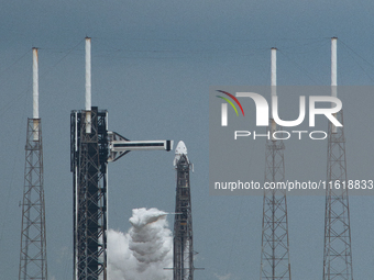 SpaceX Falcon 9 carrying Crew 9 fuels before launch (