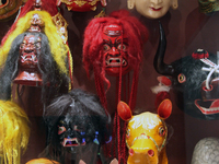 Tibetan opera masks are displayed at the Tibetan Sho Dun Festival at the Tibet Museum in Lhasa, Tibet, China, on August 8, 2024. (