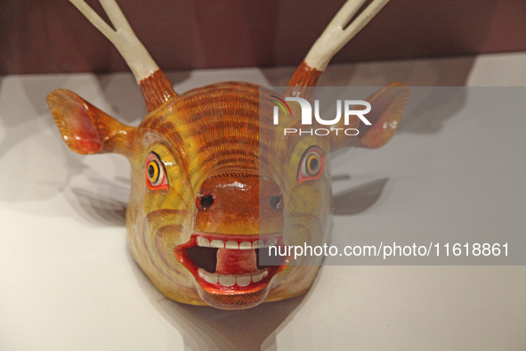 Tibetan opera masks are displayed at the Tibetan Sho Dun Festival at the Tibet Museum in Lhasa, Tibet, China, on August 8, 2024. 