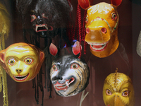 Tibetan opera masks are displayed at the Tibetan Sho Dun Festival at the Tibet Museum in Lhasa, Tibet, China, on August 8, 2024. (