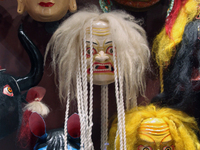 Tibetan opera masks are displayed at the Tibetan Sho Dun Festival at the Tibet Museum in Lhasa, Tibet, China, on August 8, 2024. (